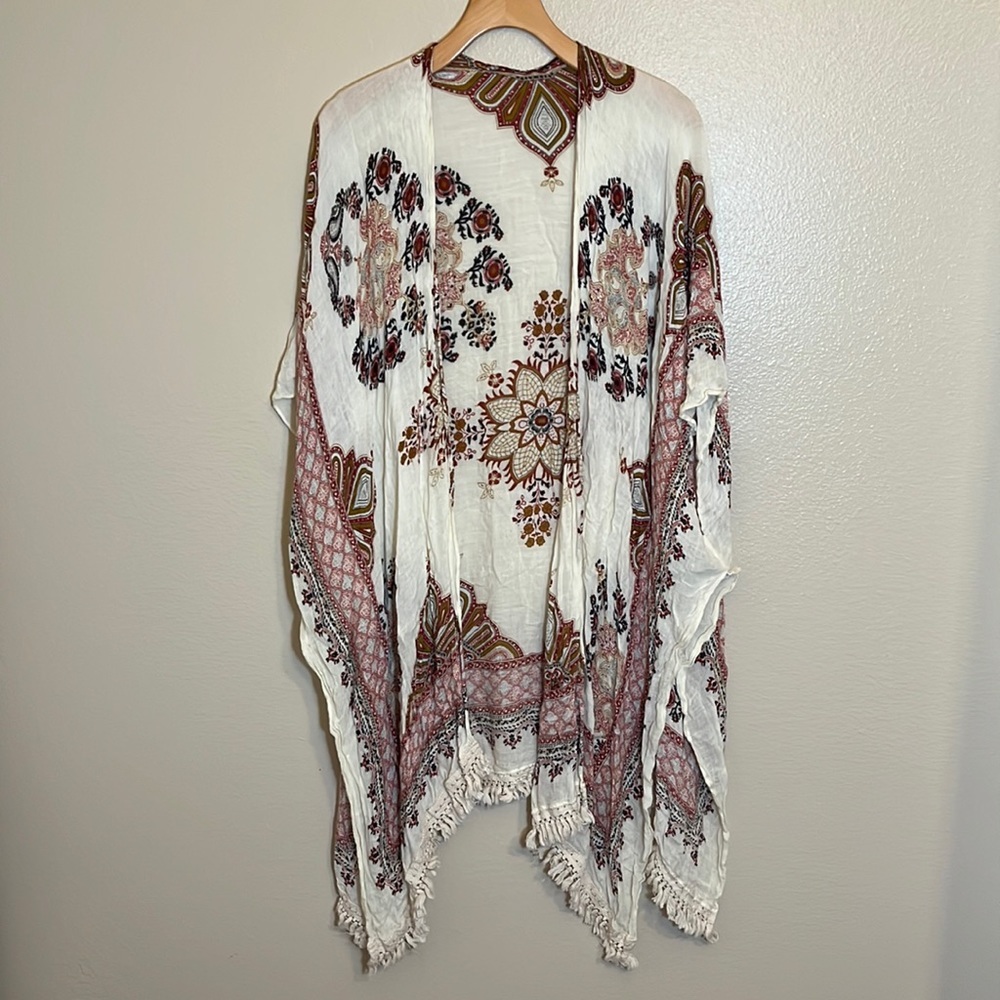 Studio Bijoux Bohemian Coverup Lounge Fringe Open Front Kimono One Size